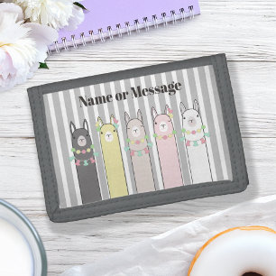 Personalized Name Cute Retro Colorful Llamas Kids Trifold Wallet