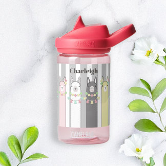 Personalized Name Cute Retro Colorful Llamas Kids Water Bottle