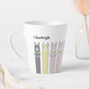 Personalized Name Cute Retro Colorful Llamas Latte Mug