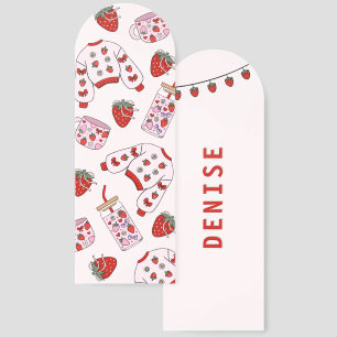 Personalized Name Cute Retro Strawberry Theme Bookmarks