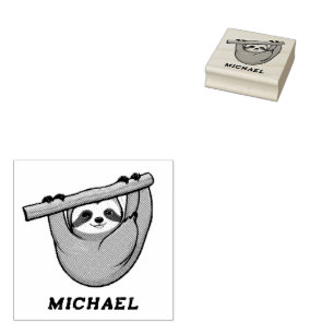 Personalized Name Cute Sloth on a Branch           Rubber Stamp