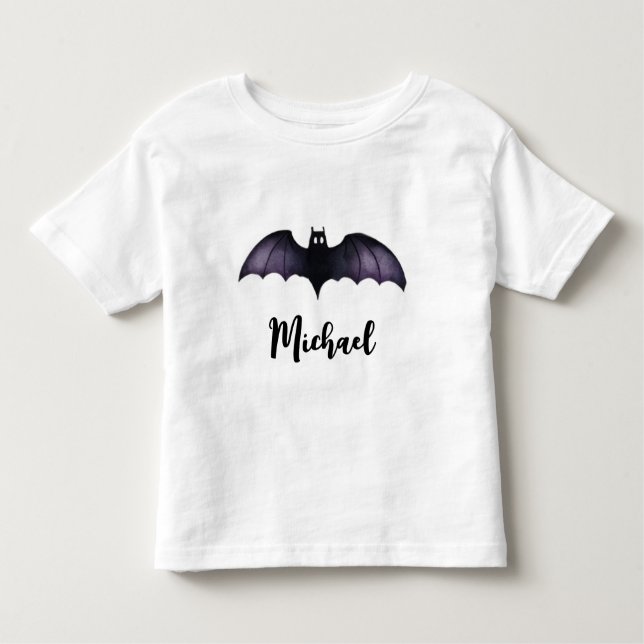 Personalized Name Cute Spooky Black Bat Halloween  Toddler T-shirt (Front)