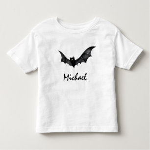 Personalized Name Cute Spooky Black Bats Halloween Toddler T-shirt