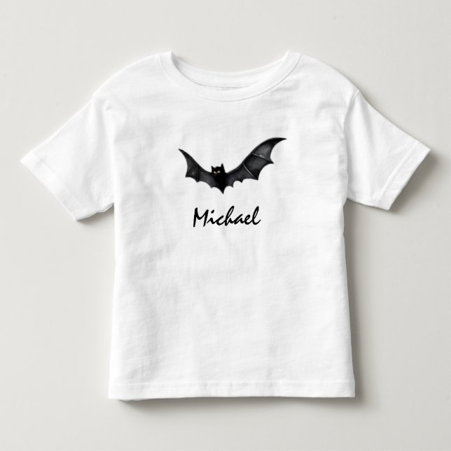 Personalized Name Cute Spooky Black Bats Halloween Toddler T-shirt (Front)