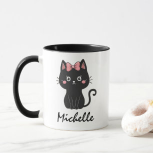 Personalized Name Cute Spooky Black Cat Halloween Mug