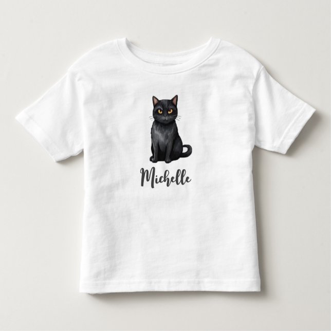 Personalized Name Cute Spooky Black cat Halloween  Toddler T-shirt (Front)