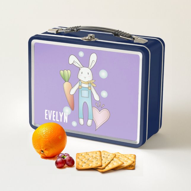 Personalized Name Cute Stuffed Animal Bunny Metal Lunch Box (Creator Uploaded)