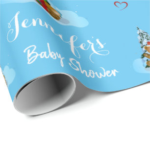 Personalized Name Cute Teddy Bear Baby Shower Wrapping Paper