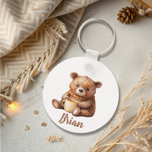 Personalized name cute teddy bear keychain