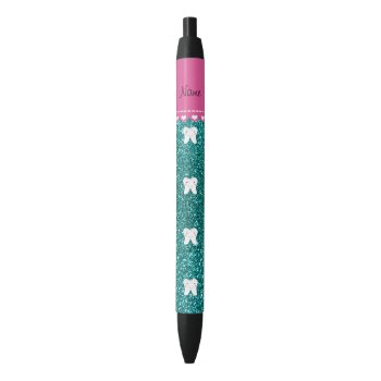 Personalized Name Cute Tooth Aqua Glitter Black Ink Pen by Brothergravydesigns at Zazzle