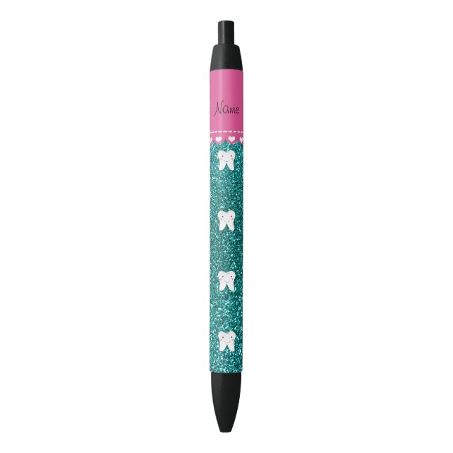 Personalized name cute tooth aqua glitter pen (Front Vertical)