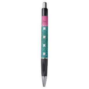 Personalized name cute tooth aqua glitter pen