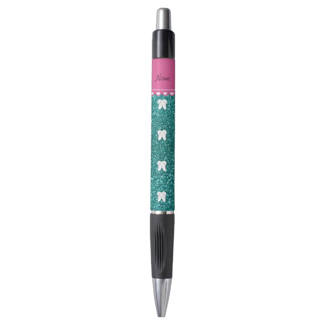 Personalized name cute tooth aqua glitter pen (Front Vertical)