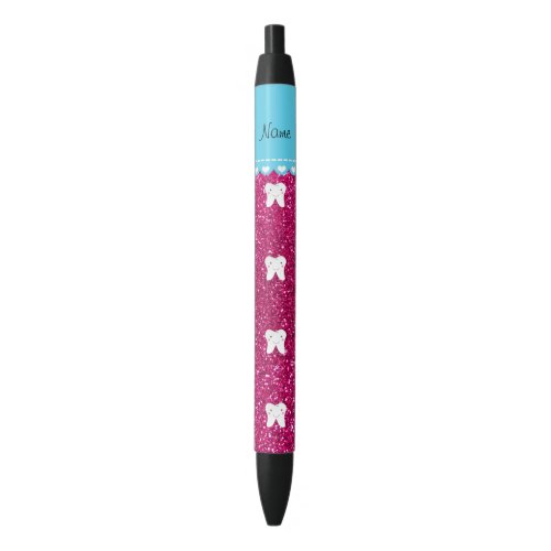 Personalized name cute tooth pink glitter black ink pen