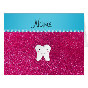Personalized name cute tooth pink glitter cards