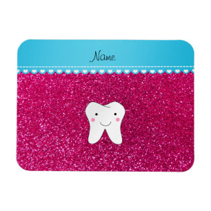 Personalized name cute tooth pink glitter magnet