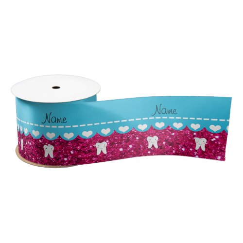 Personalized name cute tooth pink glitter satin ribbon