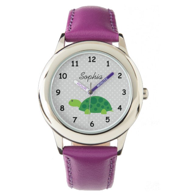 Personalized name cute turtle pink girls watch (Front)
