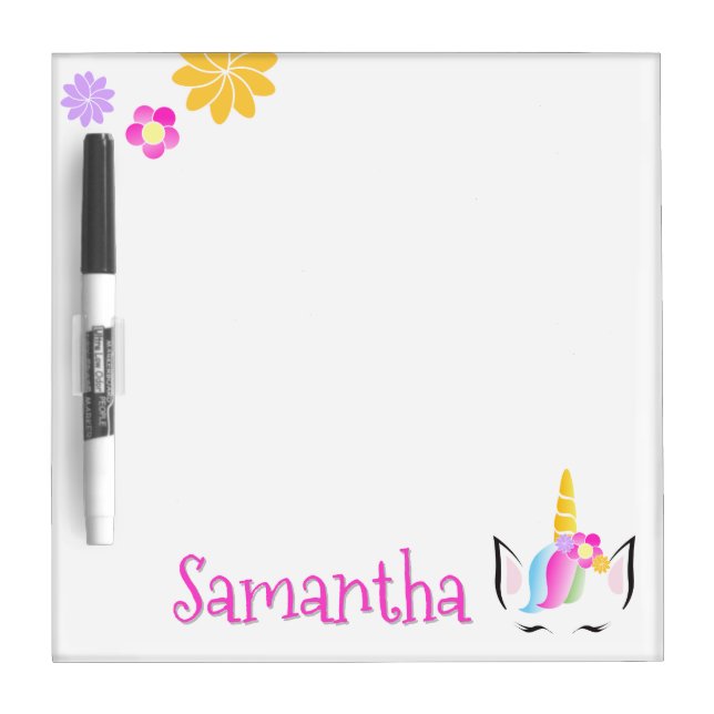 Personalized Name Cute Unicorn School Dry Erase Board (Front)