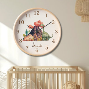 Personalized Name Cute Watercolor Dinosaur  Clock