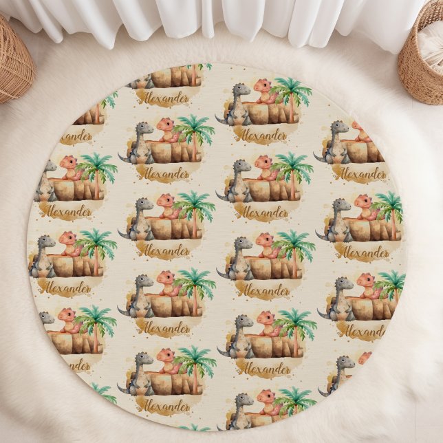 Personalized Name Cute Watercolor Dinosaur  Rug (Creator Uploaded)