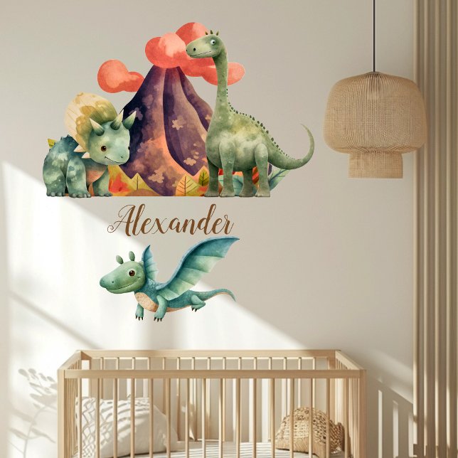 Personalized Name Cute Watercolor Dinosaur  Wall Decal (Creator Uploaded)