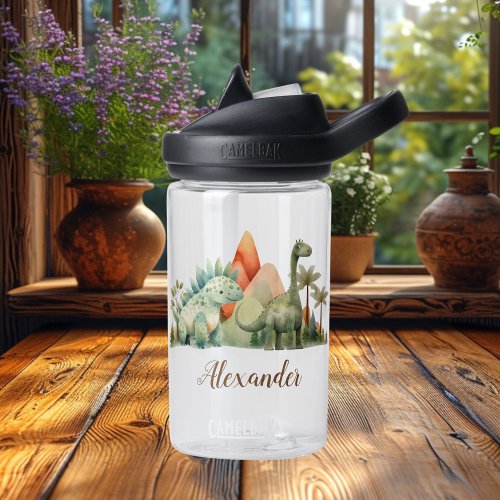 Personalized Name Cute Watercolor Dinosaur  Water Bottle