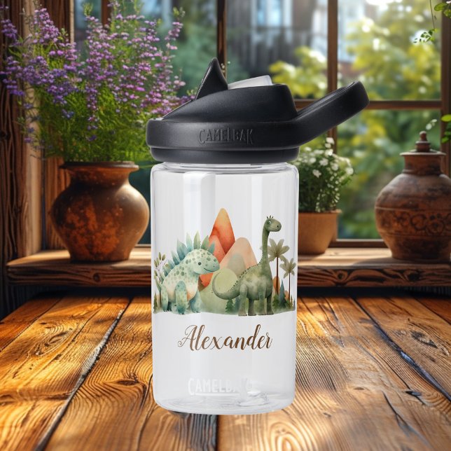 Personalized Name Cute Watercolor Dinosaur  Water Bottle (Creator Uploaded)