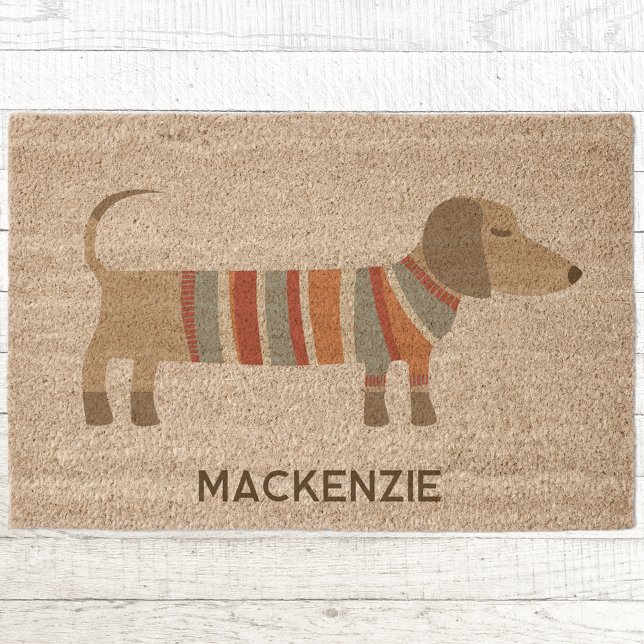 Personalized Name Dachshund Dog Fiber Doormat (Fun personalized custom name Dachshund dog coir doormat)