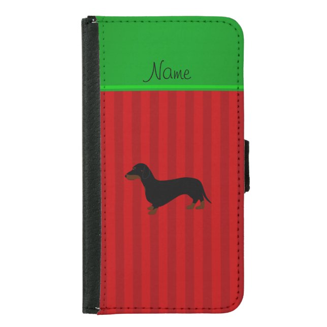 Personalized name dachshund red stripes samsung galaxy wallet case (Front)