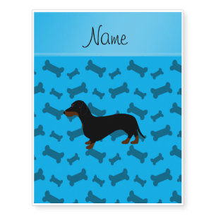 Personalized name dachshund sky blue bones temporary tattoos