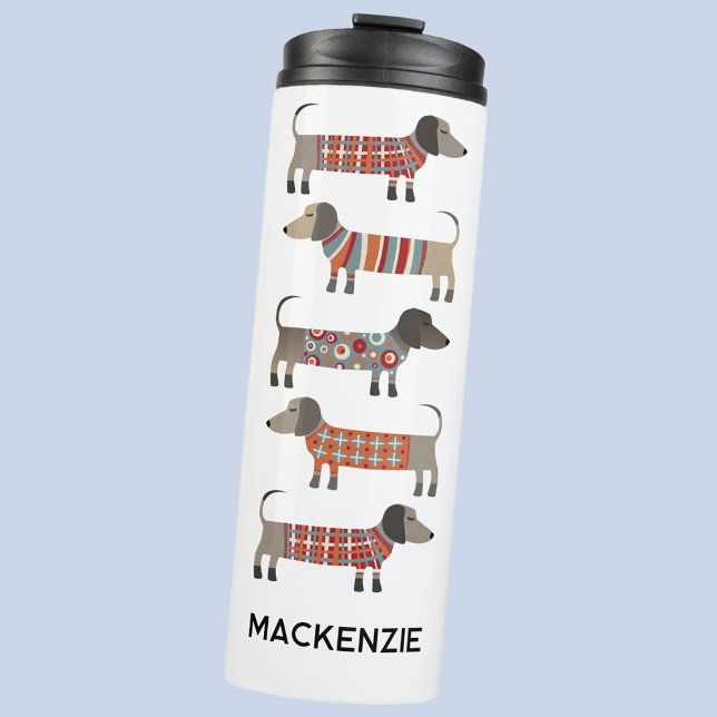 Personalized Name Dachshund Wiener Sausage Dog Thermal Tumbler (Personalized custom name Dachshund Wiener Sausage Dog fun thermal tumbler)