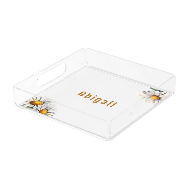 Personalized Name Daisies Medium Acrylic Tray (Angled)