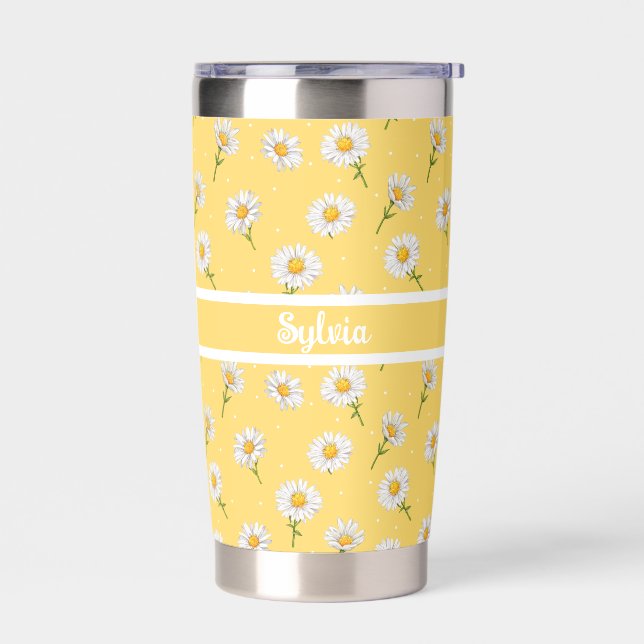 Personalized Name Daisy Floral  Insulated Tumbler (Left)