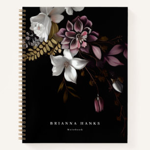 Personalized Name Dark and Moody Floral Notebook