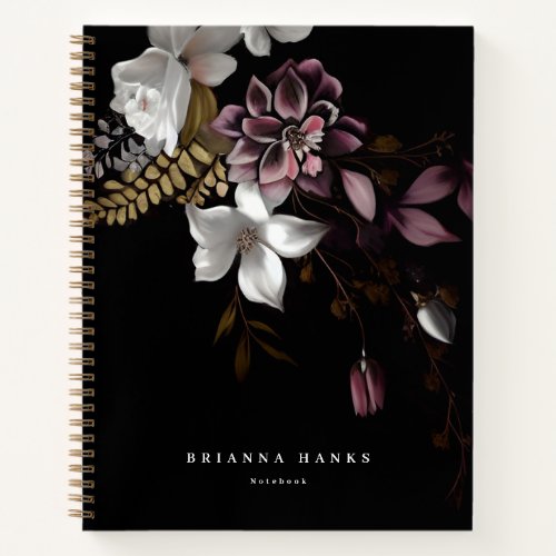 Personalized Name Dark and Moody Floral Notebook