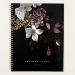 Personalized Name Dark and Moody Floral Planner<br><div class="desc">This notebook features a beautiful dark and moody blush pink,  white and gold floral design on a black background.</div>