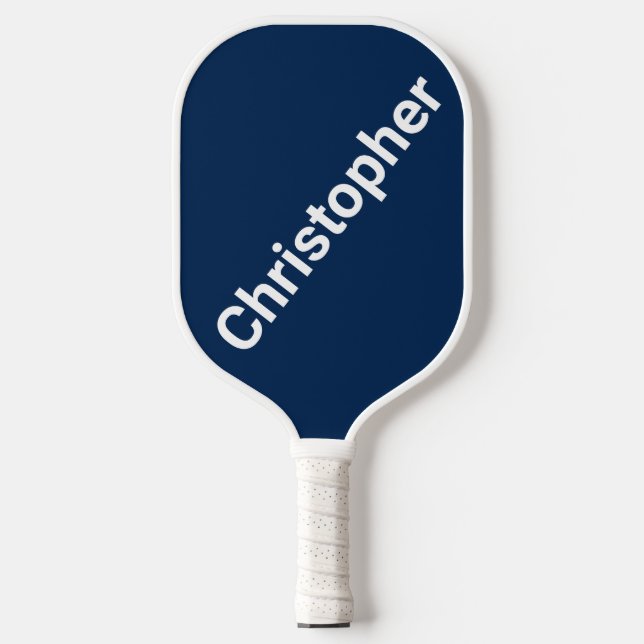 Personalized Name Dark Blue and White  Pickleball Paddle (Front)