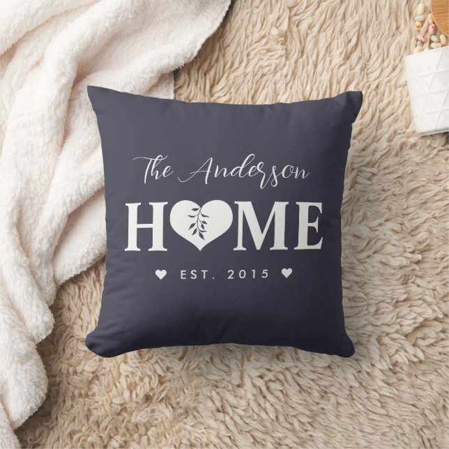 Personalized Name Dark-Blue Grey HOME  Throw Pillow (Blanket)