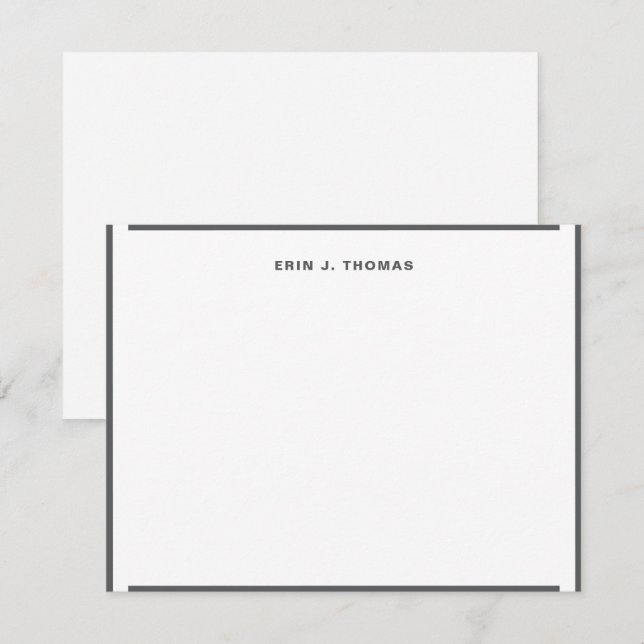  Personalized Name Dark Gray Border Stationery Note Card (Front/Back)
