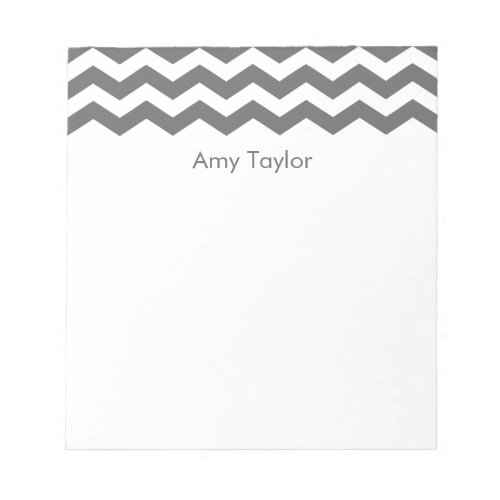 Personalized Name Dark Gray Striped Chevron Notepad