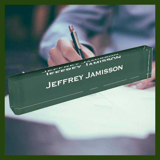 Personalized Name Dark Green and White Acrylic Desk Name Plate (Creator Uploaded)