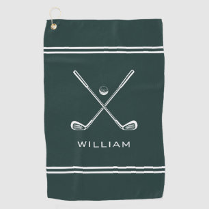 Personalized Name Dark Green Stripes Stylish Golf Towel