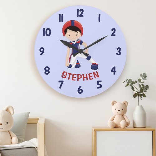 Personalized Name Dark Haired Kids Football Large Clock
