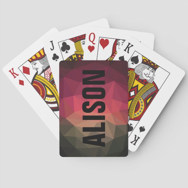 Personalized name dark ombre geometric design poker cards (Back)