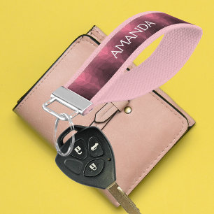 Personalized Name Dark Pink Geometric Pattern Wrist Keychain