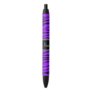 Personalized name dark purple zebra stripes black ink pen