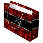 Personalized name dark red roses large gift bag