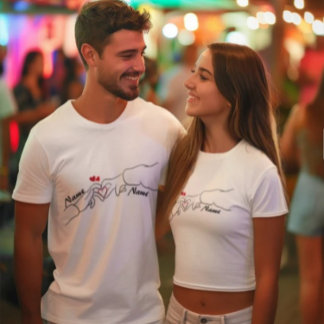 Personalized Name & date Design Custom Hand Couple T-Shirt