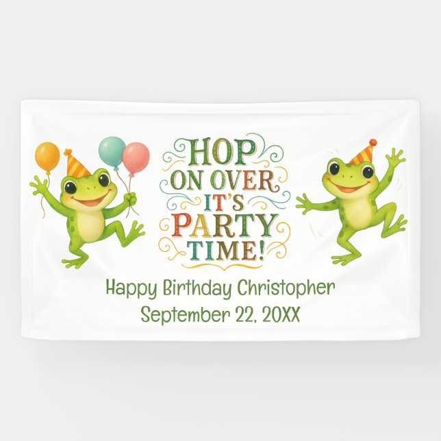 Personalized Name Date Frog Boys Toddler Birthday Banner (Horizontal)